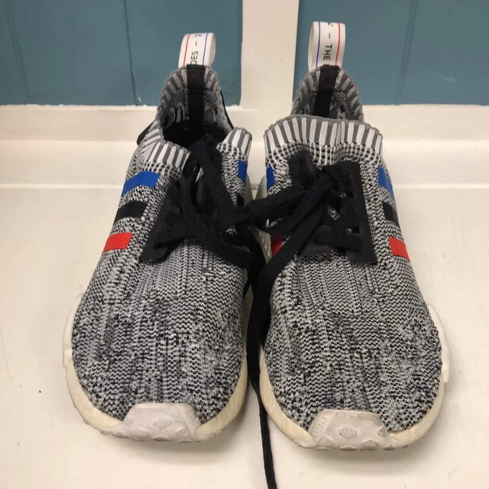 Adidas Nmd R1 PK Prime Knit Tri-Color 3 Stripe BB2888 Gray & Black Men’s Sz‎ 7